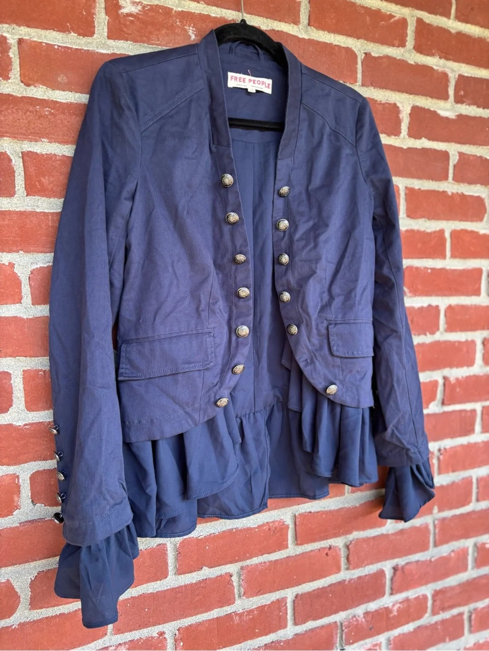 Free People Ruffles Romance Jacket in Navy Military-Style